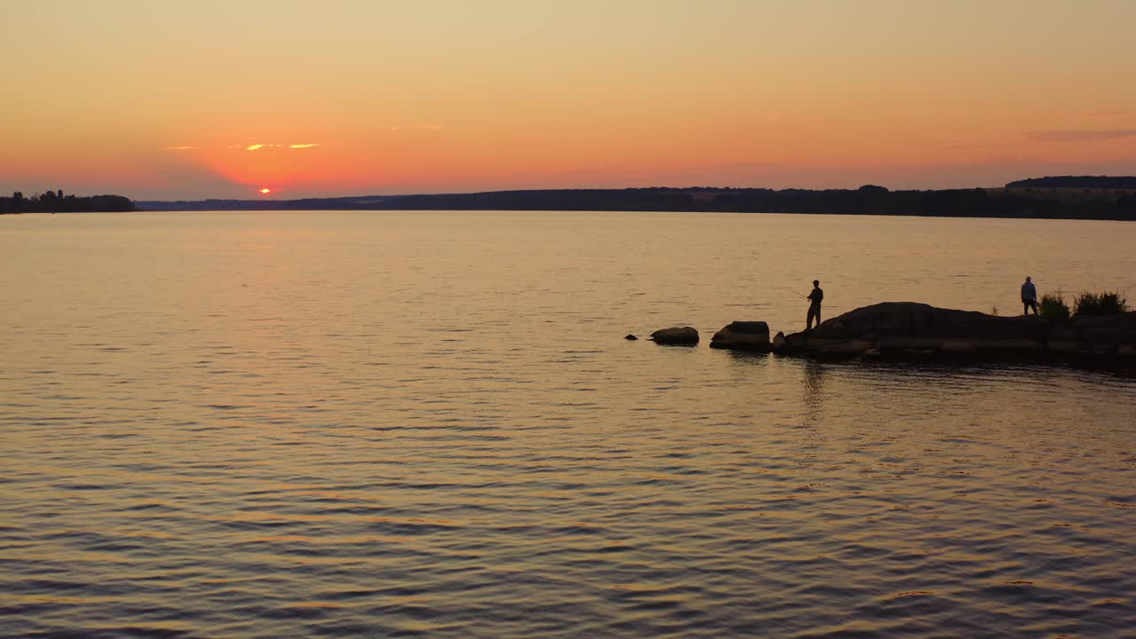 Sunset river scenic landscape. Sunset river water horizon landscape