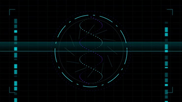 Digital DNA Helix Rotating in Futuristic HUD Interface