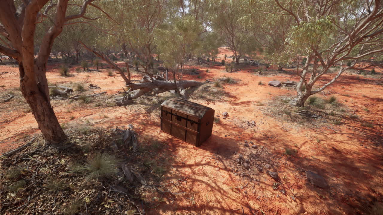 cofre de tesoro de madera cerrado en una playa de arena