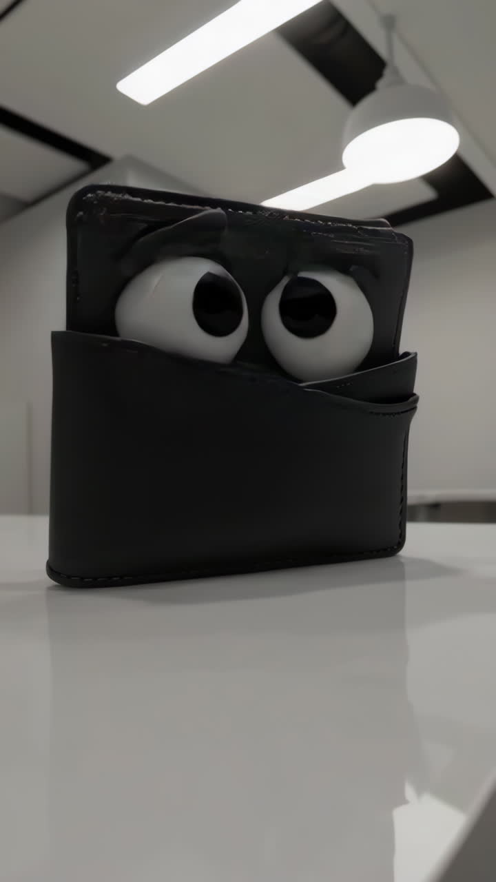 Black Leather Wallet on a White Table in a Modern Office
