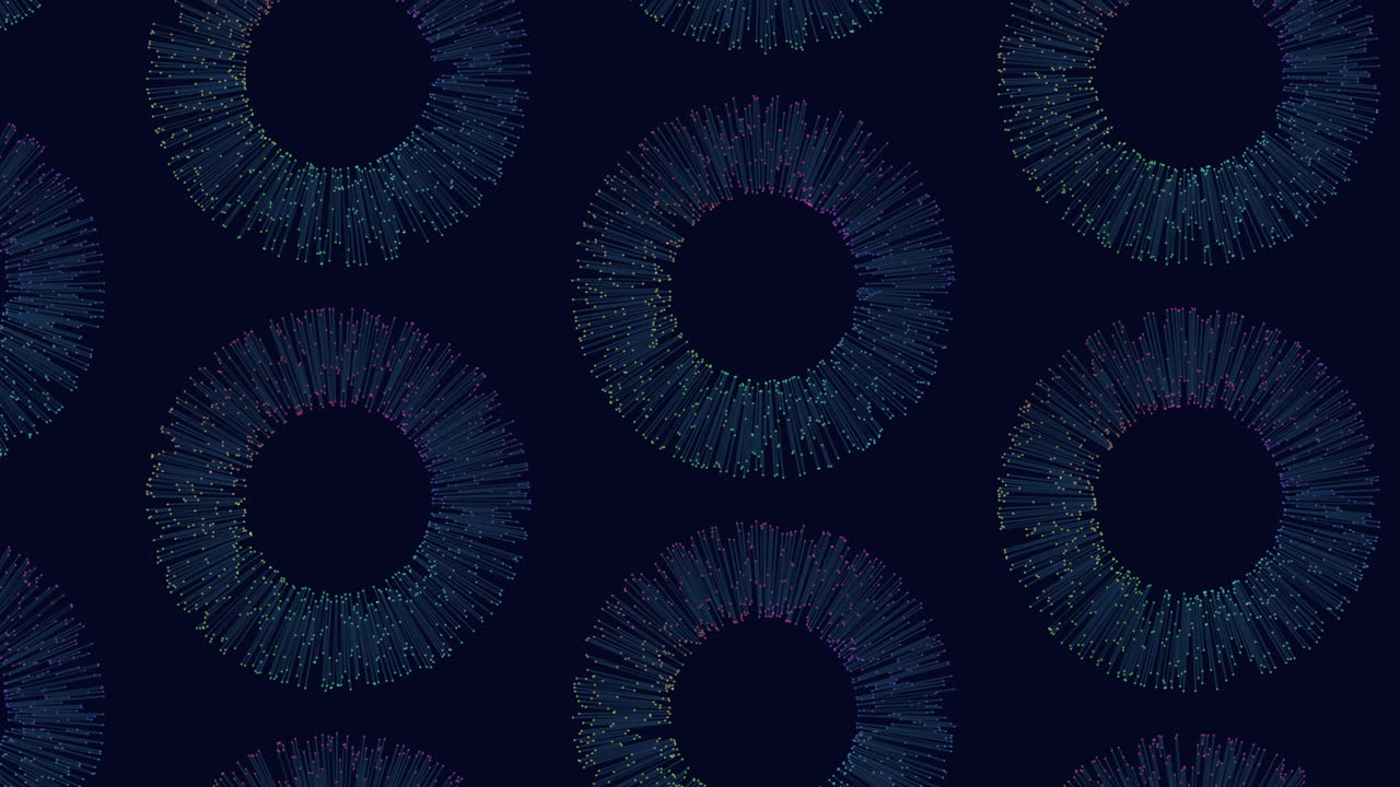Abstract blue and purple circular pattern on a dark background, featuring a mesmerizing design of concentric circles and lines