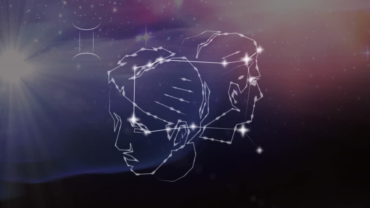 animación del signo de la estrella gemini en nubes de humo en el fondo