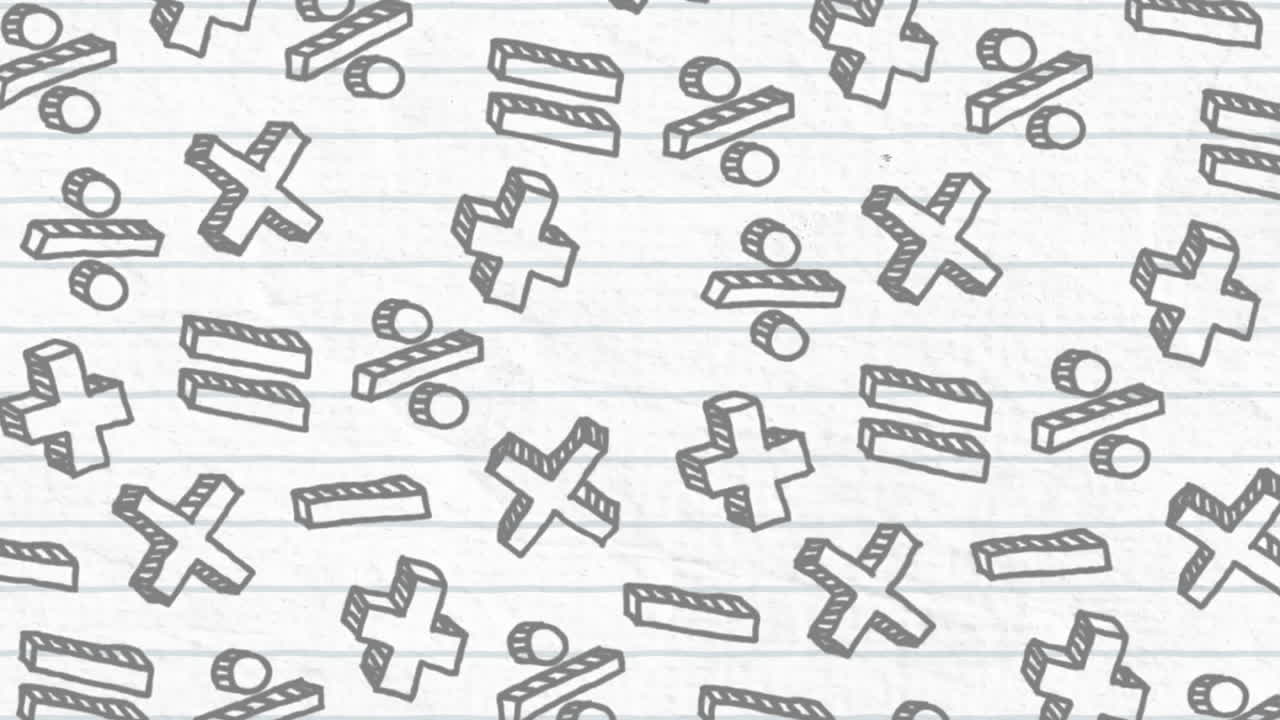 Animation of mathematical symbols against copy pace on white lined paper background