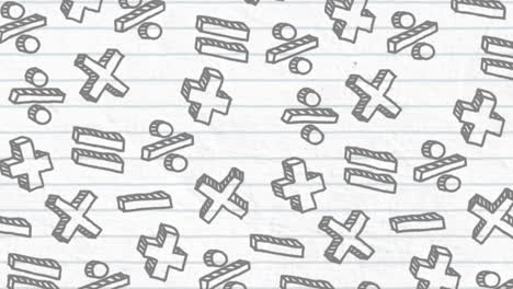 animation of mathematical symbols against copy pace on white lined paper background