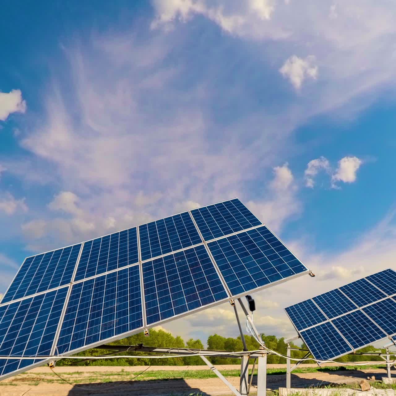 Solar Panels With Moving Clouds Time Lapse