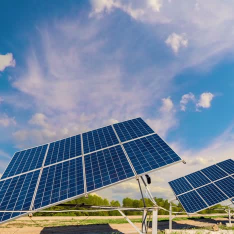 solar panels with moving clouds time lapse
