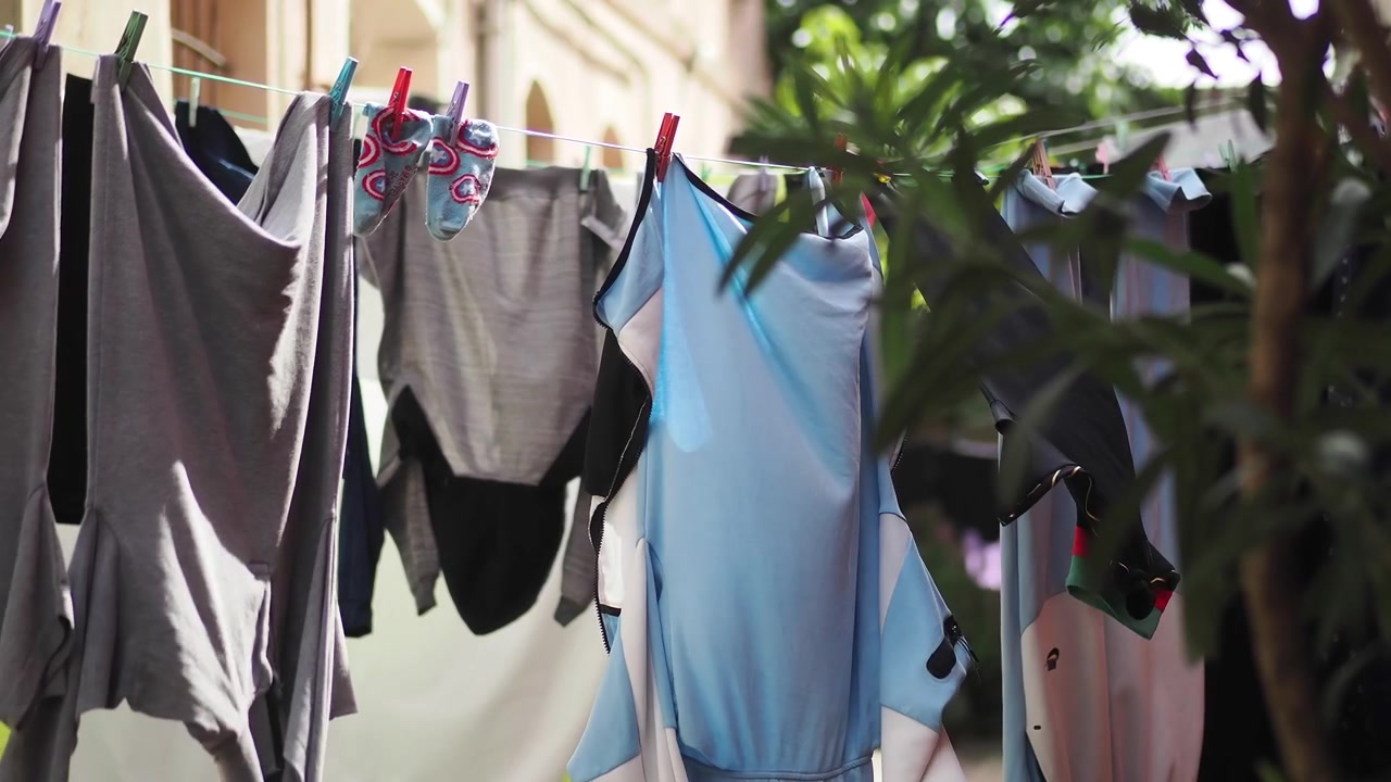 Clothes Drying on a Line Outdoors