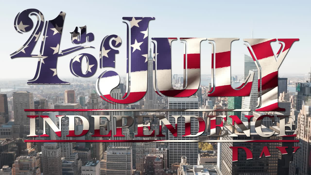 Animation of fourth of july independence day text over cityscape