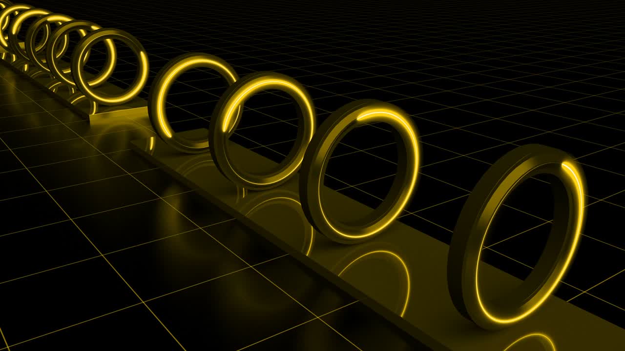 노란색 3d 렌더링 추상 기하학 서클 배경 복도