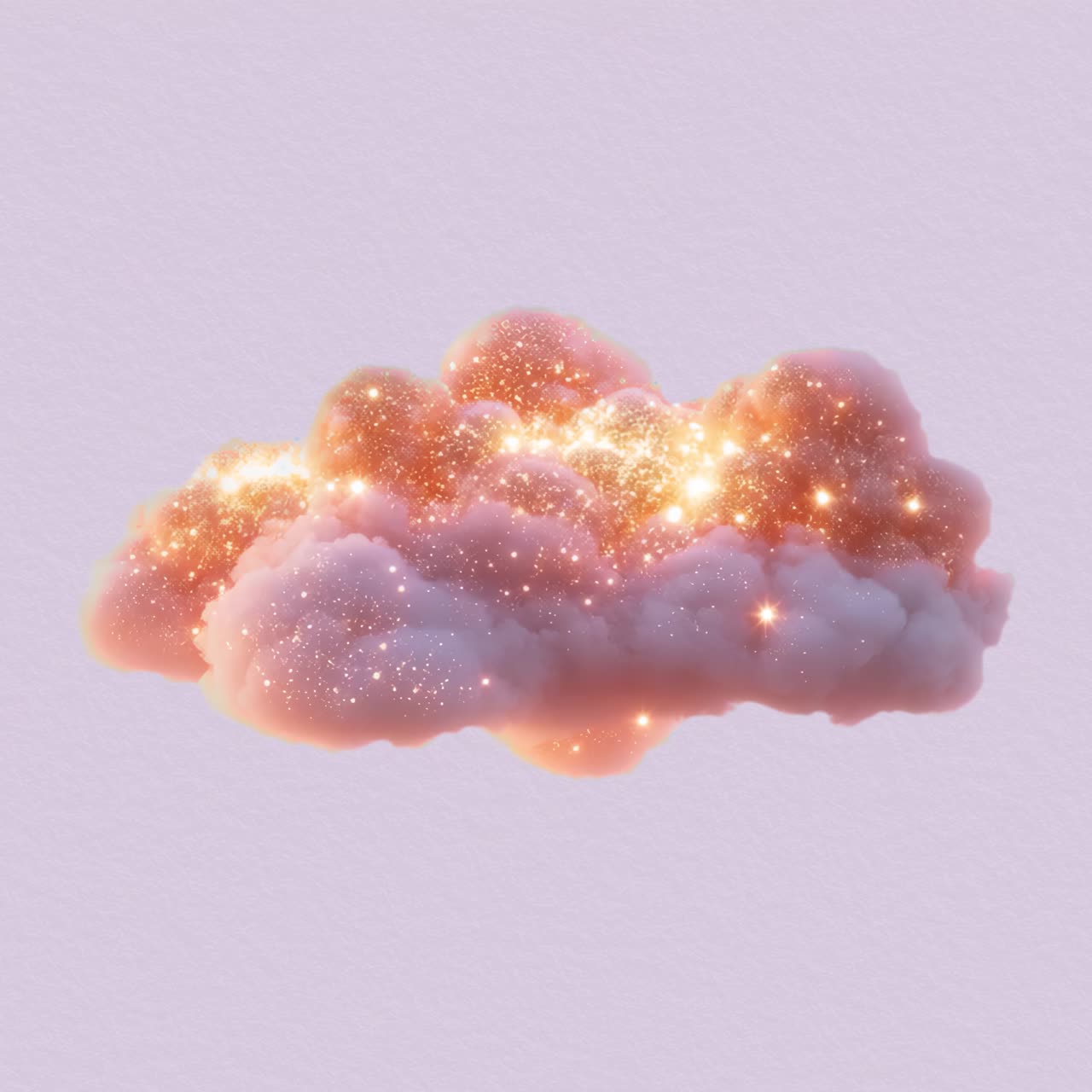 Dreamy sparkling cloud illustration animation isolated asset, transparent 4K video, alpha channel