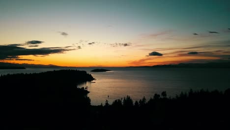 rising pan left facing west dron shot of a beautiful vancouver island sunset