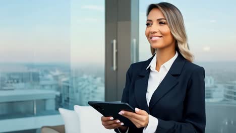 mujer de negocios trabajando en una tableta en una oficina