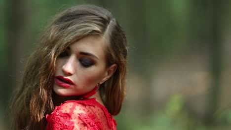 cute girl enjoying the sun in the park. romantic woman in fairy forest. beauty summer time