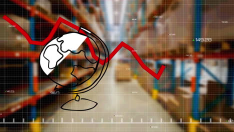 animation of globe and red line over warehouse