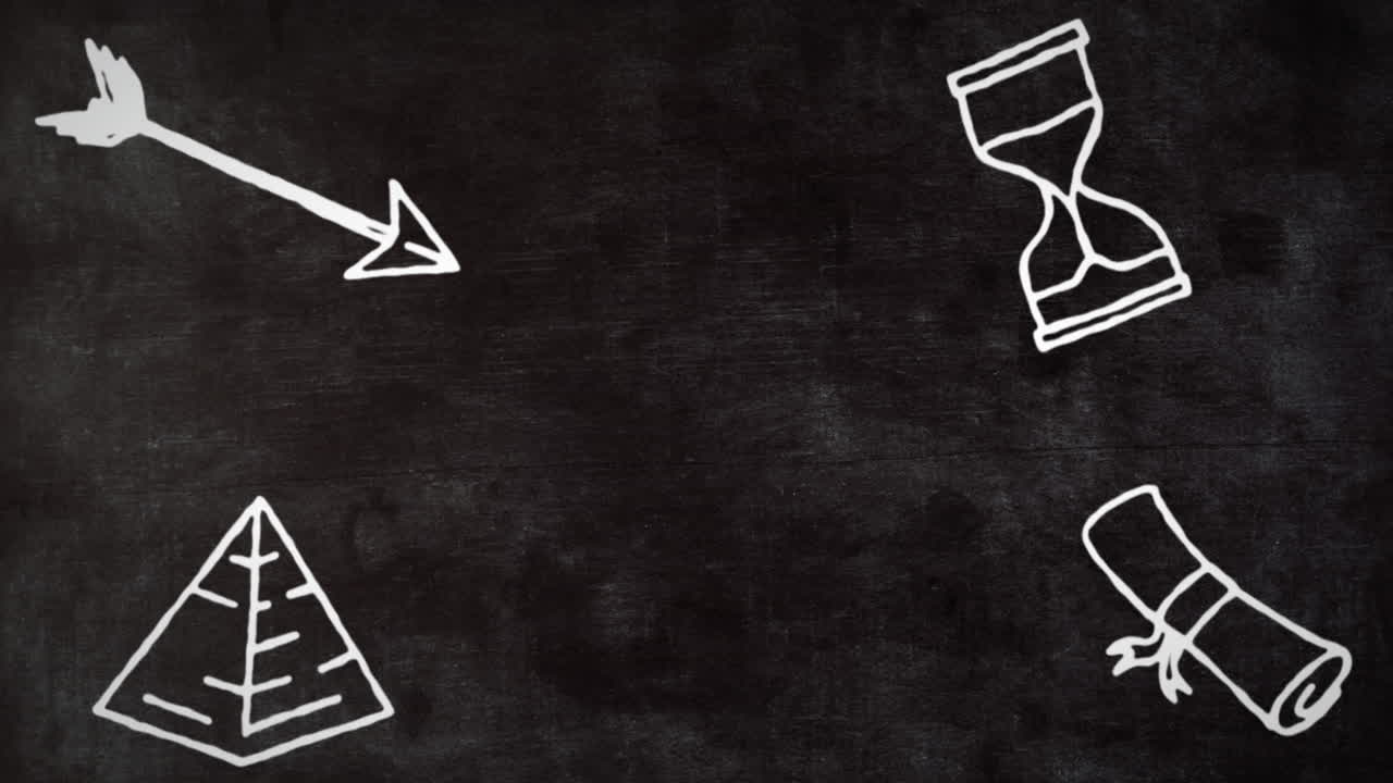 검은 바탕에 있는 학교 물건의 애니메이션 그림