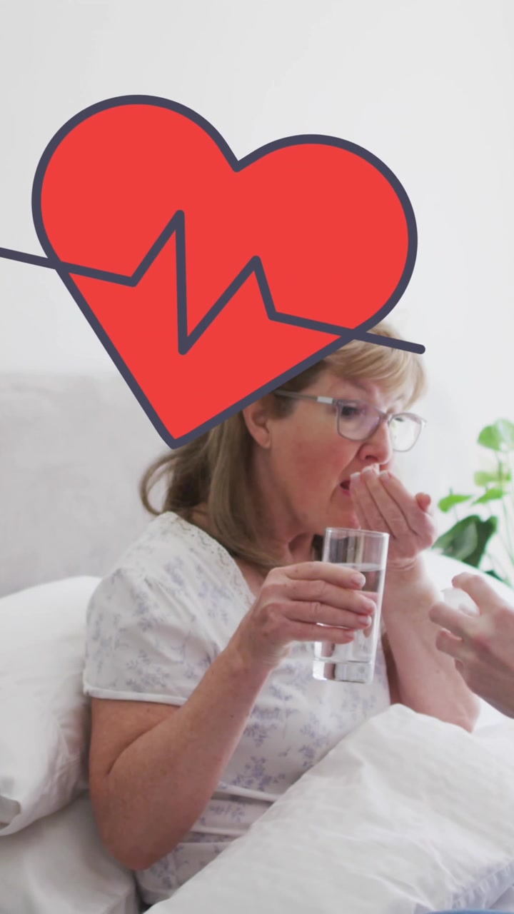 Animazione di cuori con cardiografo su una dottoressa caucasica e una paziente