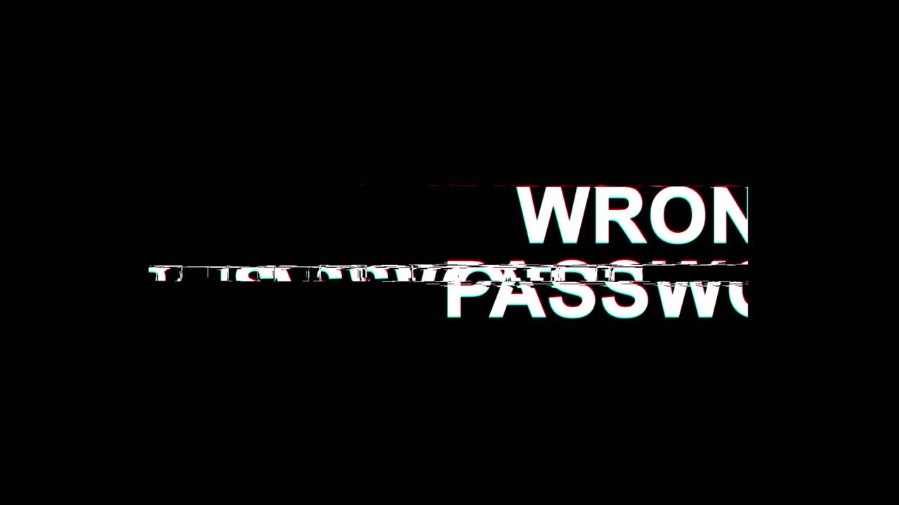 잘못된 비밀번호 오류 효과 텍스트 디지털 tv 왜곡 4k 루프 애니메이션