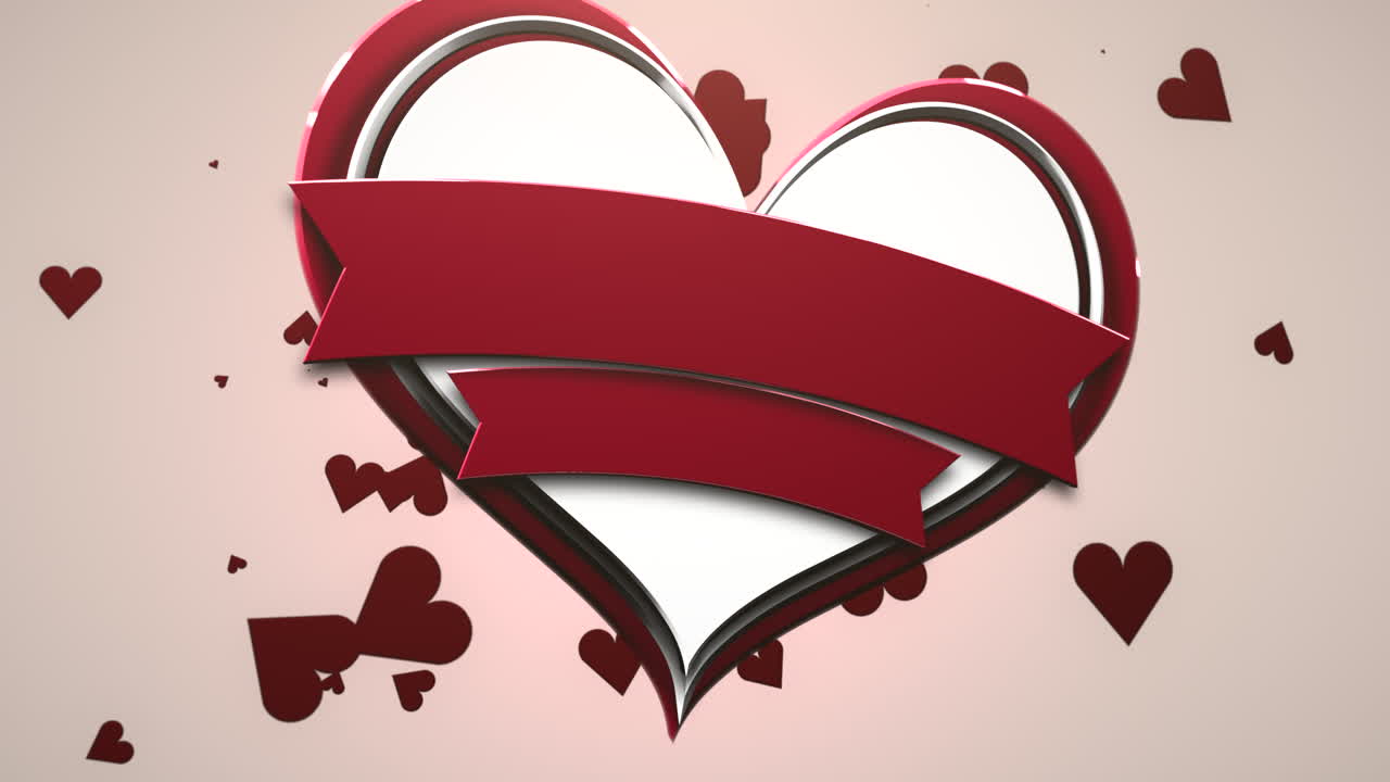 Primo piano con movimento di grandi e piccoli cuori romantici su sfondo rosa lucido di San Valentino