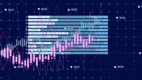 animation of data processing over grid network against blue background