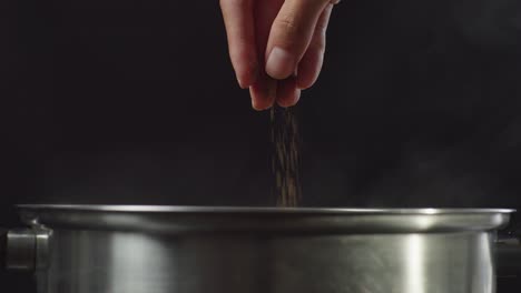 sazonando una olla de comida