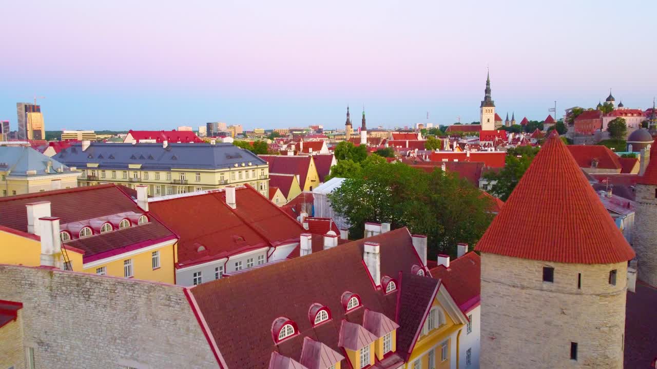 Quiet Estonian Town from a Drone Above Building Rooftops