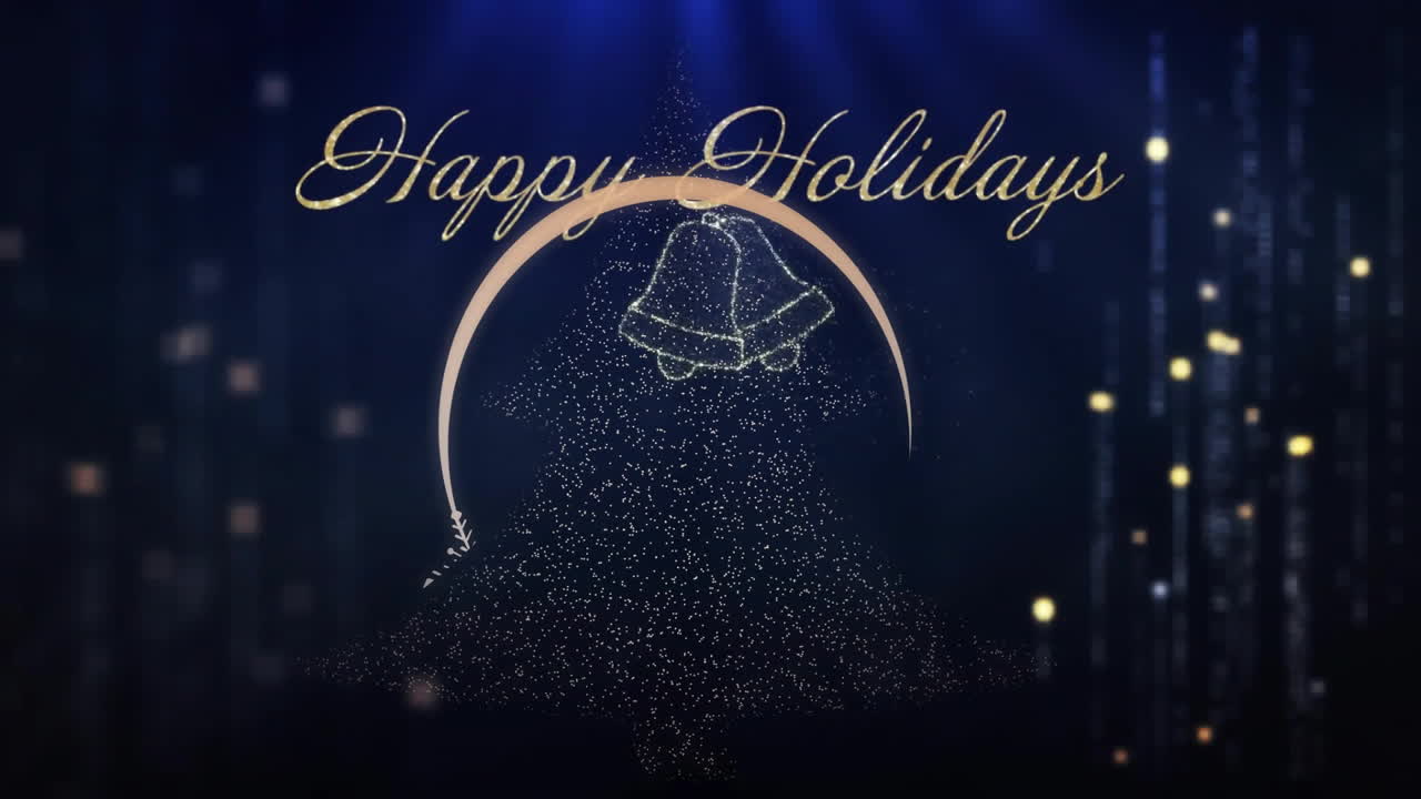 크리스마스 트리 위에 행복한 휴일 텍스트의 애니메이션