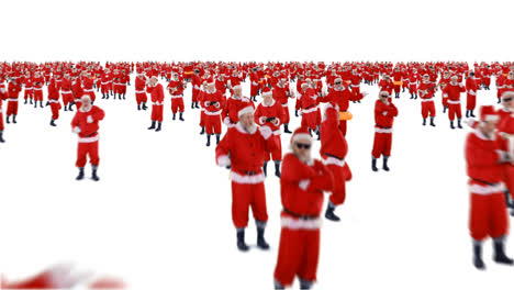 group of santa claus dancing and performing various activity