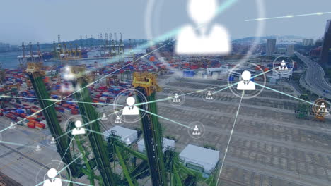 animación de redes de conexiones a través de puertos de contenedores
