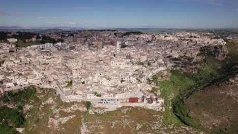 Aerial view of old famous italian city Matera on top of a canyon, italy
