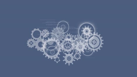 animation of cogs and data processing over grey background