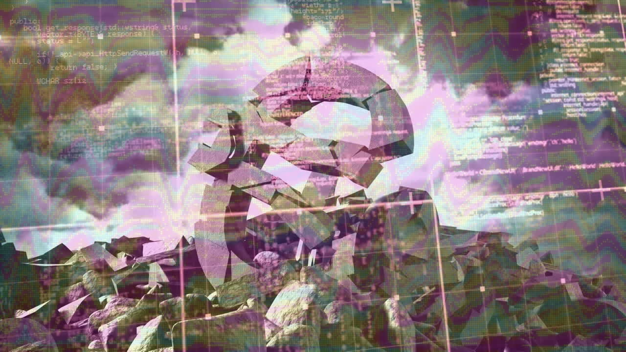 procesamiento de datos contra el símbolo del euro roto y las nubes en el cielo