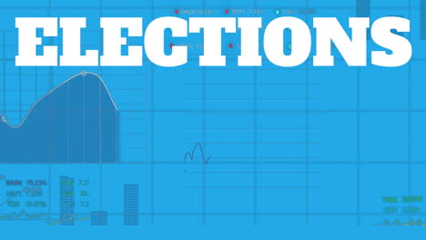 elections text animation over blue background with data charts and graphs