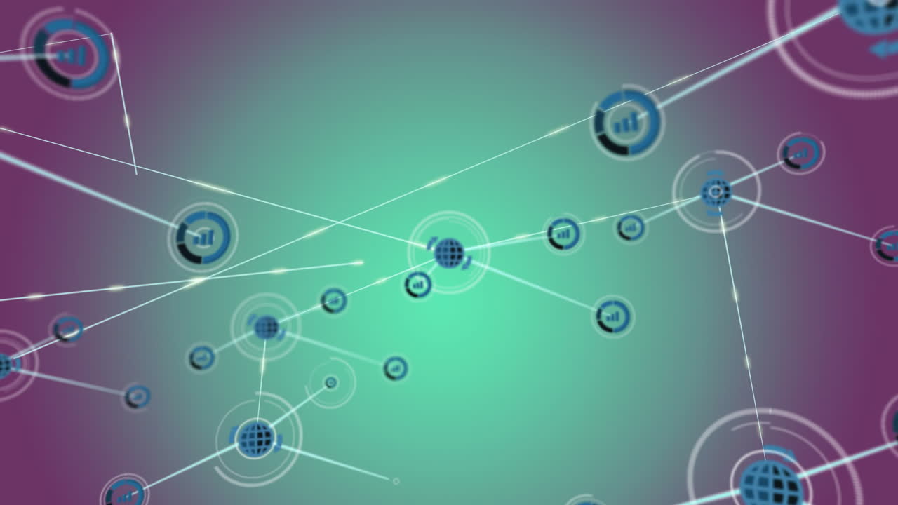 animación de la red de conexiones y procesamiento de datos sobre un fondo de gradiente