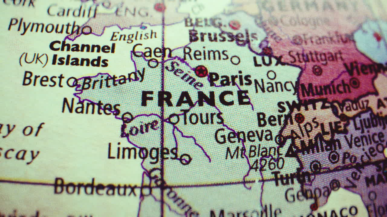 A map of France and surrounding countries