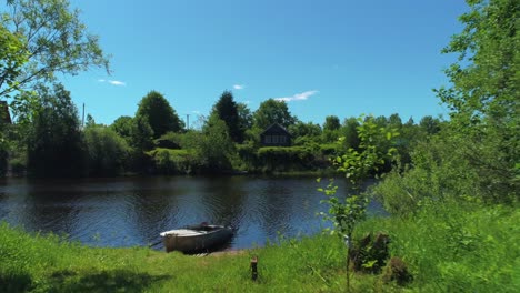 rustic village river scene