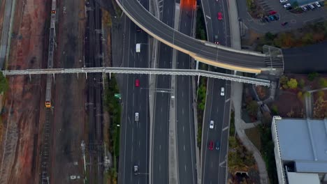 tilt-up aerial view of morning traffic on brisbane's inner city bypass