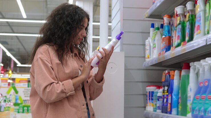 Woman Shopping for Cleaning Supplies in a Grocery Store
