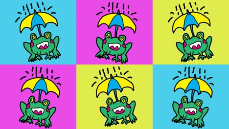 kids drawing pop art seamless background with theme of frogs and rain