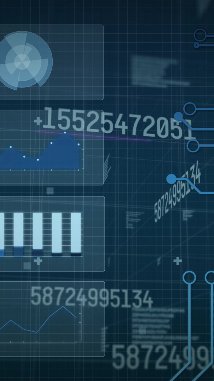 Animation of data processing over dark background