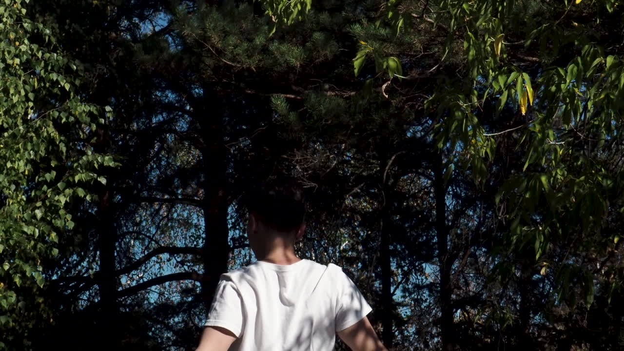 Person Stretching in a Forest