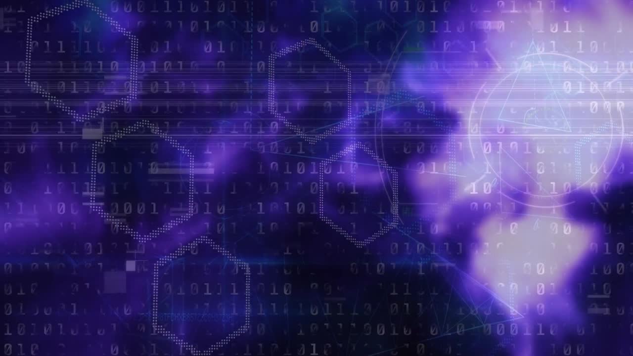 animación de formas y escaneo de alcance sobre procesamiento de datos en fondo negro