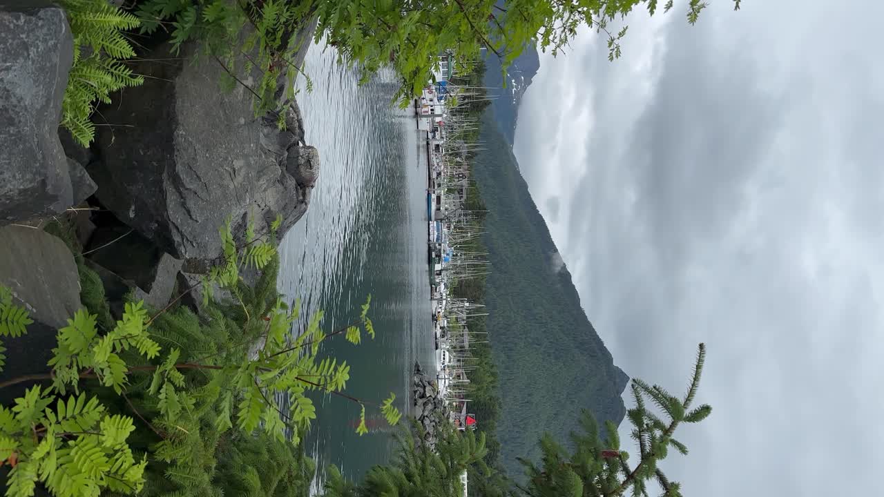 Tranquillo porto di barche e yacht a Sitka, Alaska - orientamento verticale