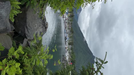 Peaceful-boat-and-yacht-harbor-in-the-port-of-Sitka,-Alaska---vertical-orientation