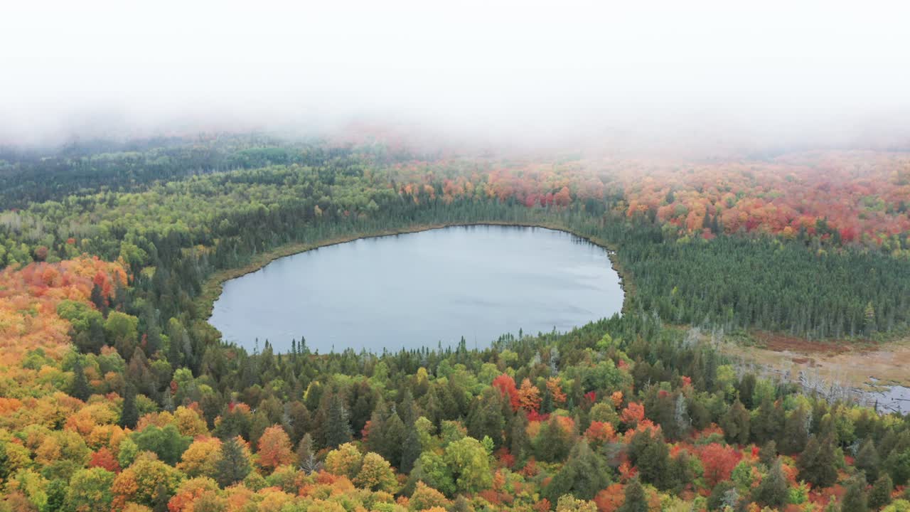 aerial afsløre lake oberg i minnesota på en overskyet dag i løbet af efteråret
