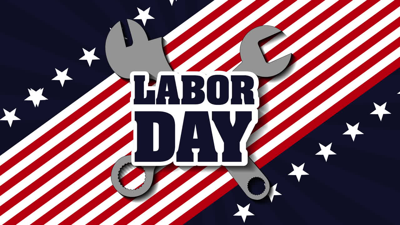 labor day card with USA flag and wrench keys