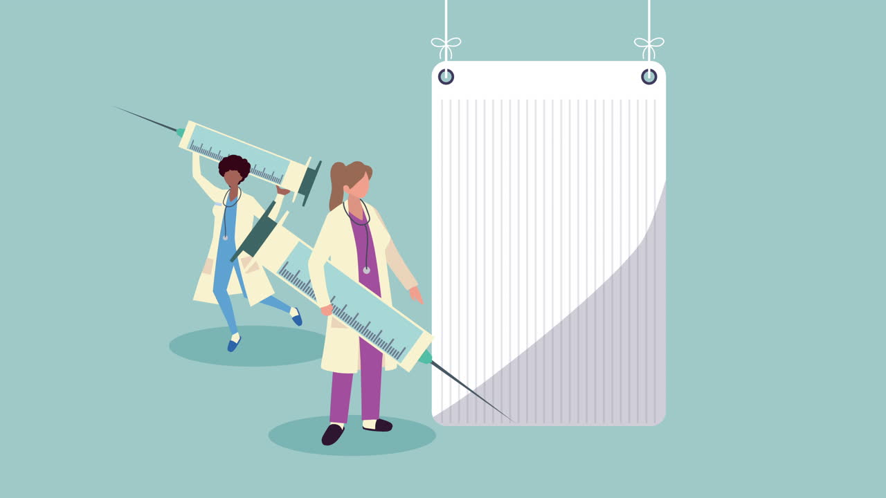 백신 주사기를 가진 여성 의사 부부