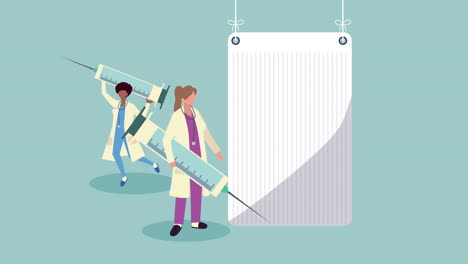 doctores con jeringas de vacunación