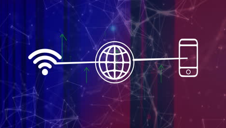 animación del procesamiento de datos digitales con iconos y conexiones de internet wifi