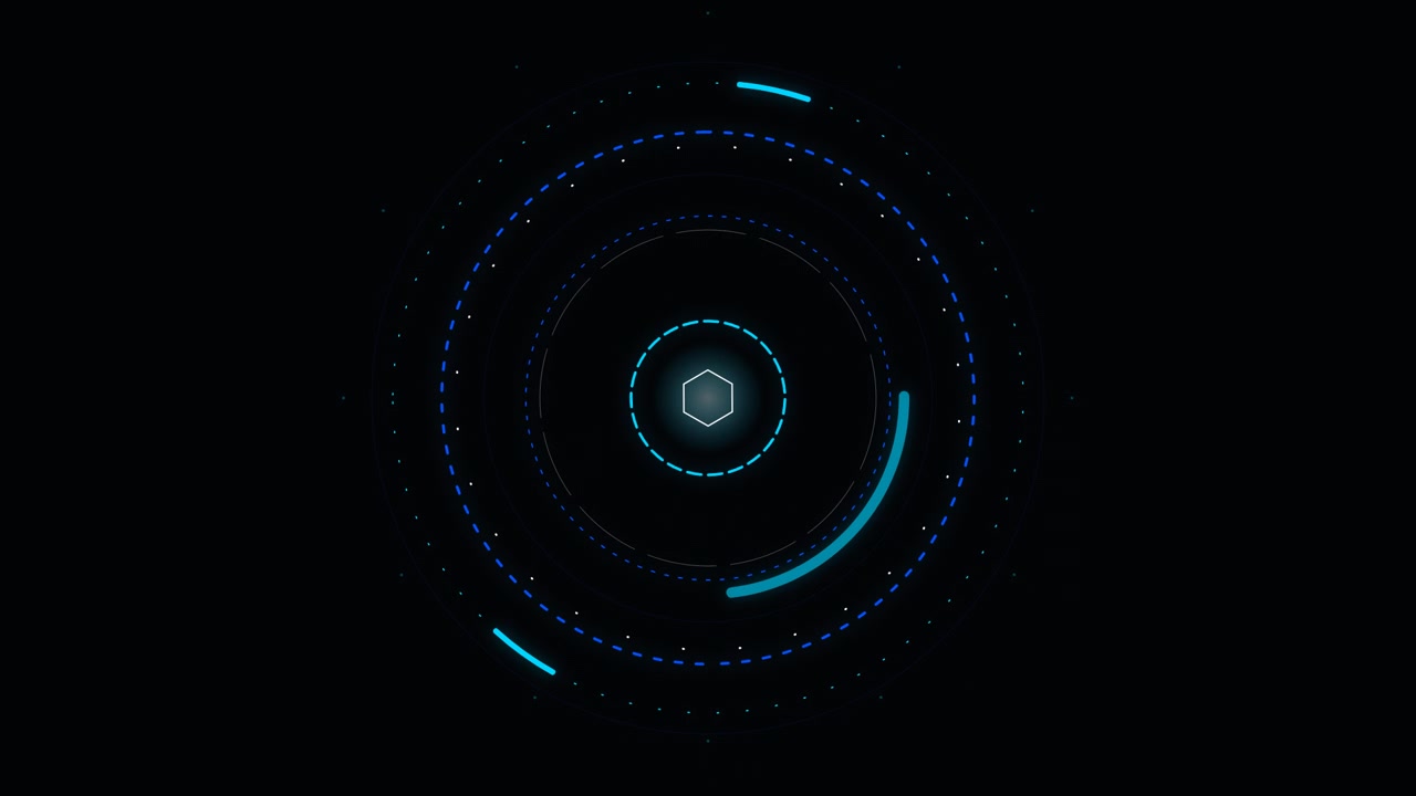 Futuristic Digital HUD Interface with Rotating Circular Elements