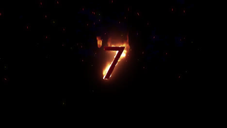 Animation-of-7-text-in-burning-flames-over-black-background